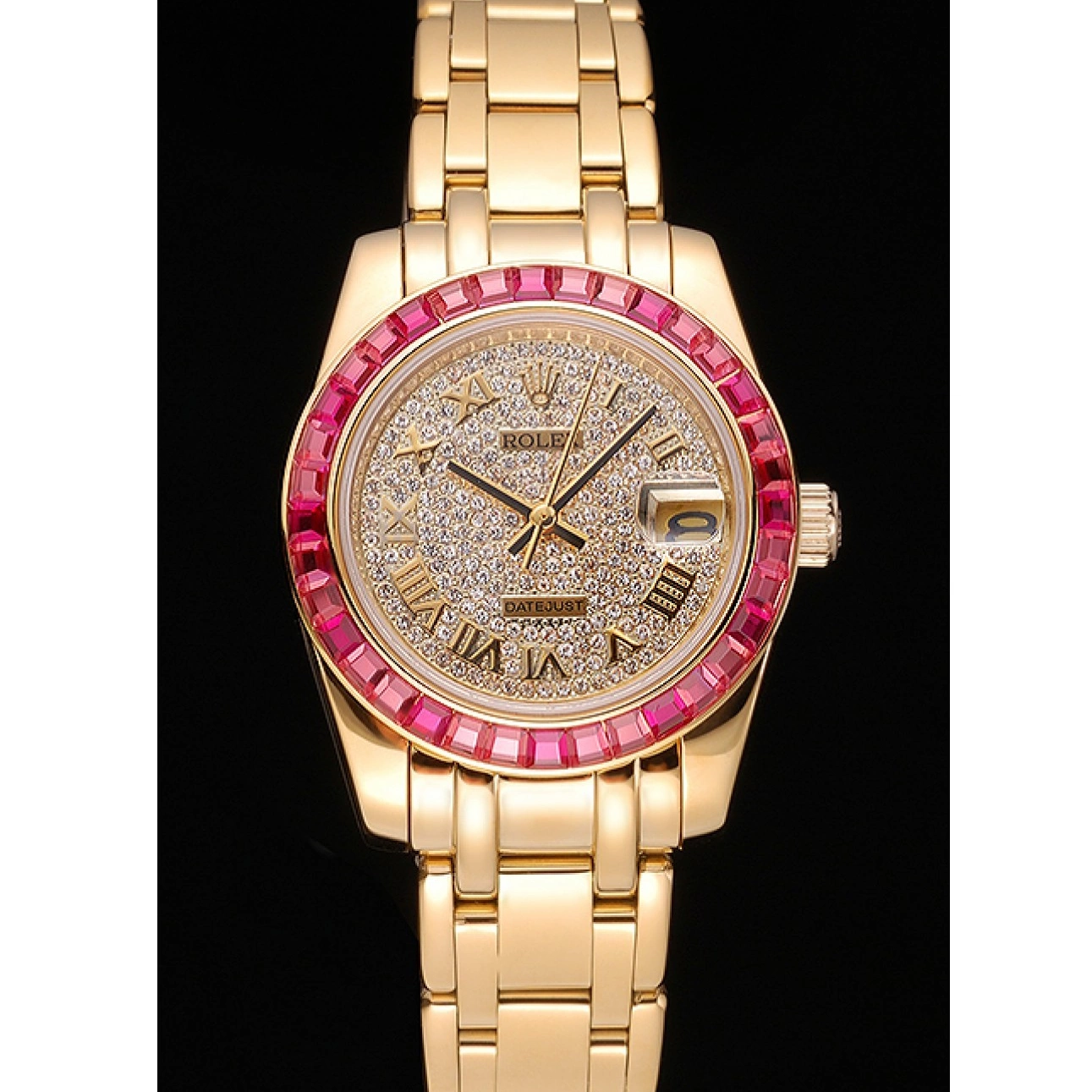 Aaa replica 622835 Dial And Pink Diamond Case Bezel Jewels Rolex Gold Datejust Bracelet 0806